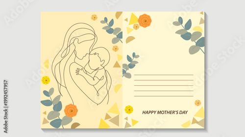 Minimalist Single Line Mother and Child Mother's Day Card Template