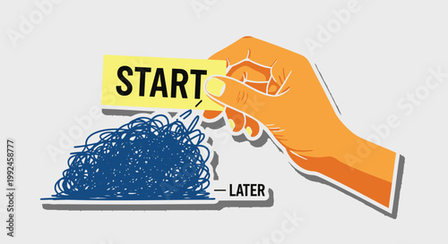 Procrastination, motivation, start now, productivity icons, vector