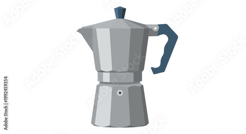 Stylish espresso maker, coffee pot, Italian moka, kitchen appliance, vector illustration