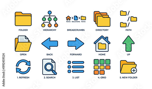 File and folder icons arranged in grid on white background
