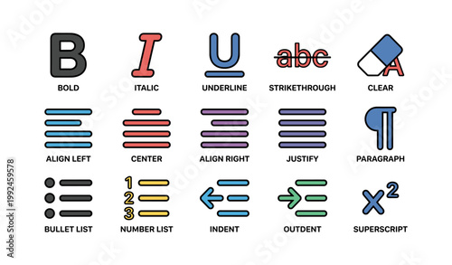 Text formatting icons arranged in grid on white background