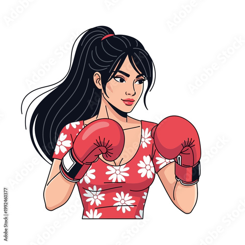Woman Boxer Ready to Fight, Boxing Gloves, Active Lifestyle