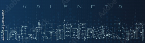 Valencia Smart City Skyline Vector in Circuit Board Style Futuristic Technology Background