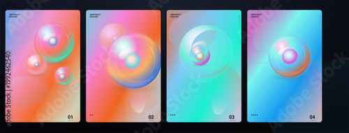 Schilderij op canvas Abstract mint gradient sphere poster set editorial background vector