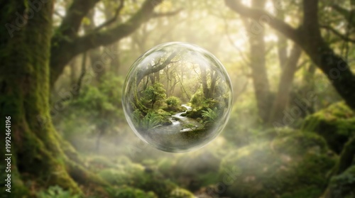 Floating Glass Orb with Miniature Forest Scene