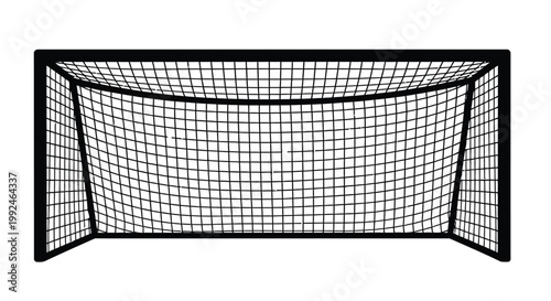 A simple illustration of a black soccer goal with netting isolated on white