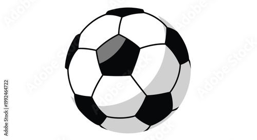 A classic black and white soccer ball illustration with pentagonal and hexagonal panels