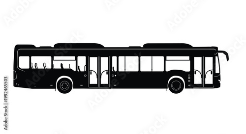 Black silhouette of a modern city bus depicted in a side profile view