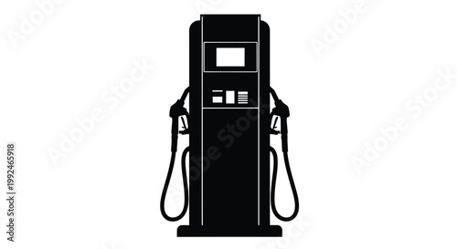 Black silhouette of a modern gas pump with two nozzles isolated on white