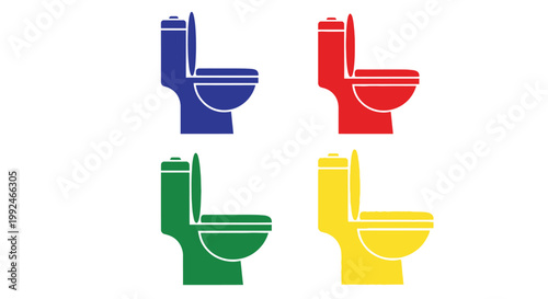 Four colorful toilet icons presented in a simple flat graphic style