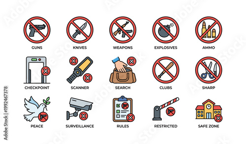 No weapons and security icons displayed on white background