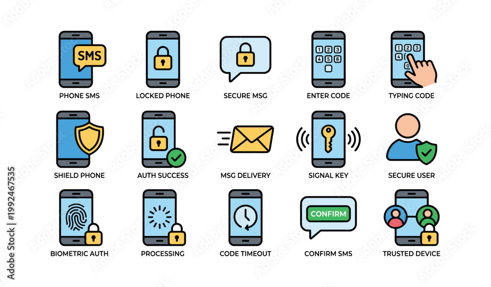 Fototapeta premium Mobile authentication icons showing secure messages and verification steps