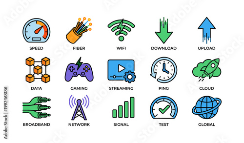 Internet and networking icons arranged in a grid on white background