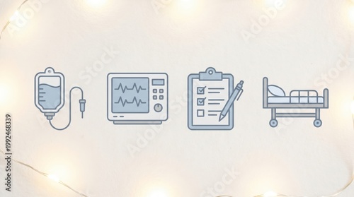 Hospital Icons Featuring IV Drip and Medical Equipment