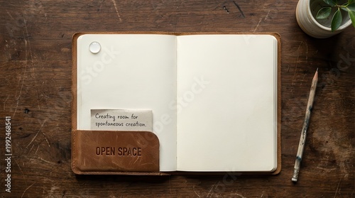 Open Empty Notebook Flat Lay with Leather 