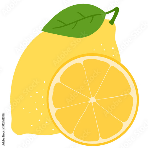 Lemon with a leaf and slice wedge 