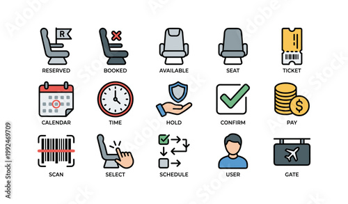 Seat reservation and booking icons shown in grid layout