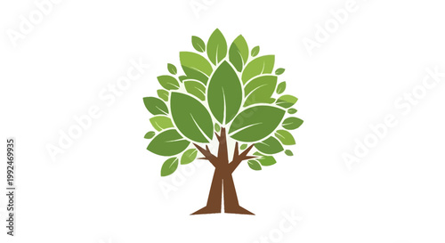 A digitally created graphic of a tree with green leaves, brown trunk on a white background