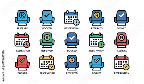 Reservation and booking icons showing seats and calendar status