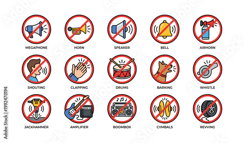 No noise symbols showing banned sound sources in grid layout