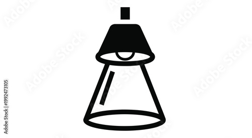 Simple black and white illustration of a modern table lamp with a conical shade