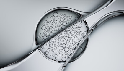 Abstract Macro Liquid Bubbles in Glassy Silver Fluid 