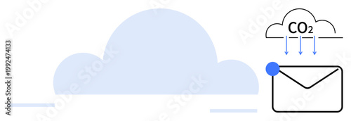 Carbon footprint, cloud storage, environmental technology, digital communications, emissions reduction, green tech. Cloud image with CO2 and email icon. Carbon footprint and environmental technology