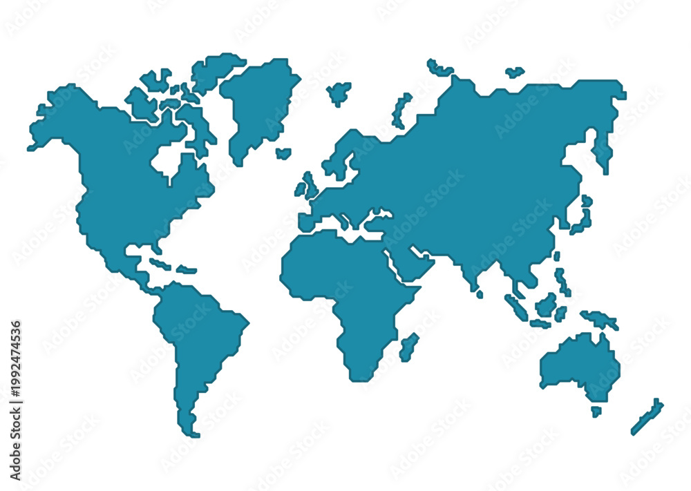 Obraz premium Simple world map silhouette with continents, clean vector geography isolated on white background.