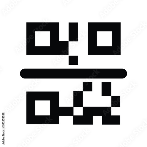 Black and White QR Code Scanning Interface Icon High Quality Vector Graphic for Minimalist Mobile App UI and Digital Authentication Design