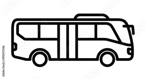 Simple black and white line drawing of a passenger bus side view