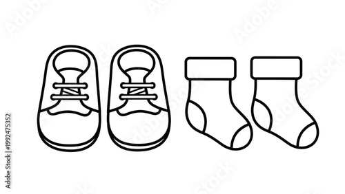 Baby Shoes and Socks Line Art Illustration.