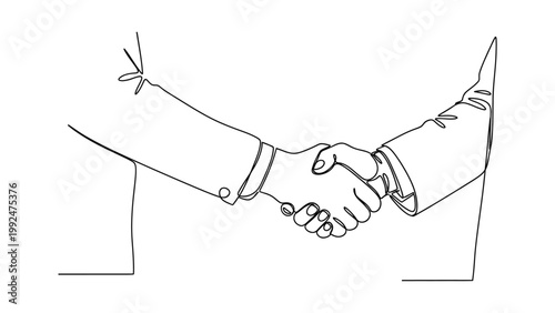 Continuous one line drawing of a business handshake between two people.