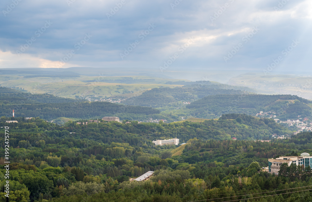 Naklejka premium View of the mountains and Kislovodsk from the observation decks of the Kislovodsk Park