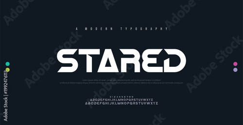 STARED modern minimalist alphabet font. digital space typography vector illustration design