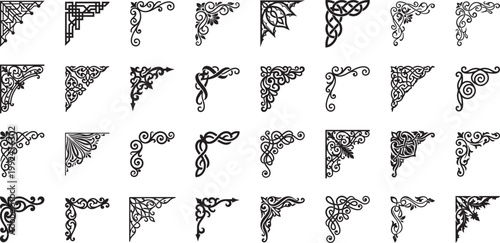 Ornate corner decoration collection set vintage flourish decorative elements.