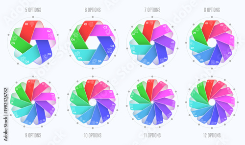 Circular diagram template with 5-12 options, infographic vector illustrations set.