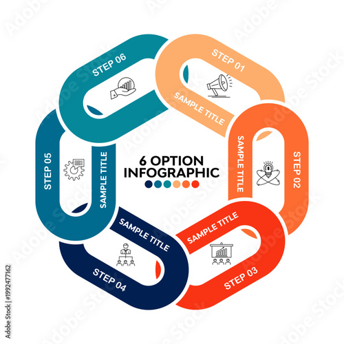 6 option infographic with illustrated chain shapes, easy to use for presentation templates or business reports. Editable vector illustration.