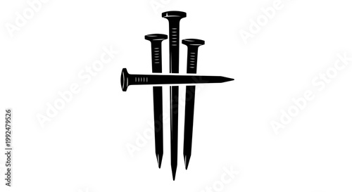 Four Black Nails Forming a Cross Shape on White Background