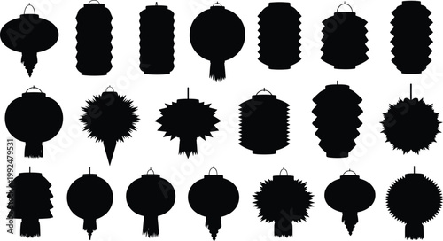 Collection of silhouette paper lanterns for celebrations and festivals, diverse styles