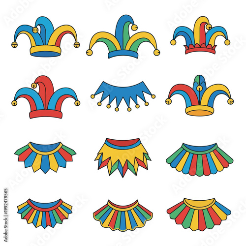 Tableau sur toile Jester Hats and Collars Collection - Colorful Medieval Costume Elements