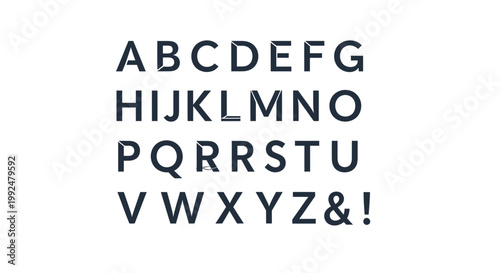 Modern Alphabet Font Design with Cutout Letters and Symbols