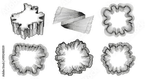 Black and white, hand-drawn, floral cookie cutters, baking icons, vector graphics