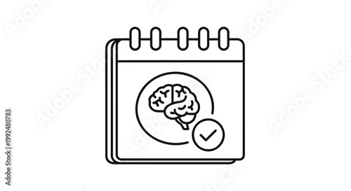 Brain, schedule, calendar icon, productivity symbol, line art