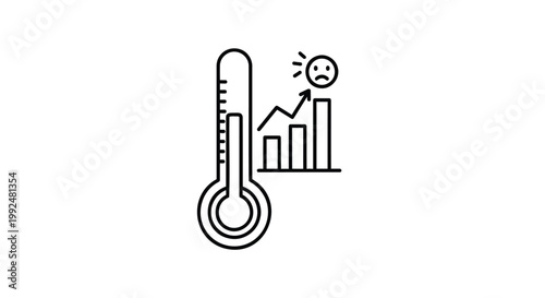 Climate change, global warming, temperature, graph icons, line style