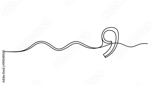 Continuous line drawing of number nine with wave pattern.