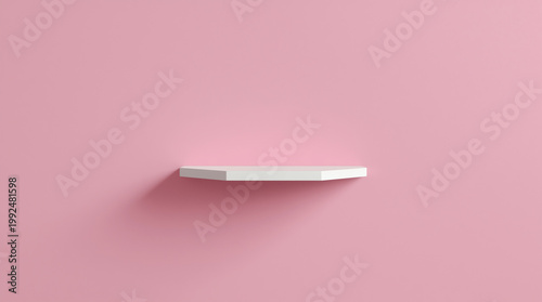 Front view of empty shelf on pink wall background with modern minimal concept. Display of backdrop shelves for showing. Realistic 3D render 