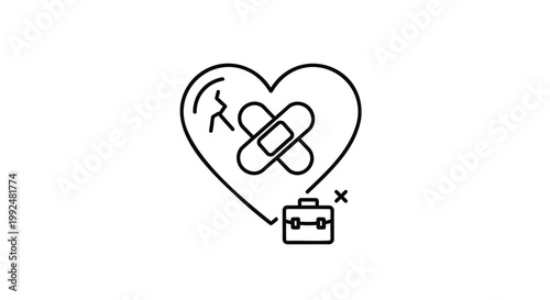 Heart with band aid, broken heart symbol, medical icon, healthcare illustration, love and care vector