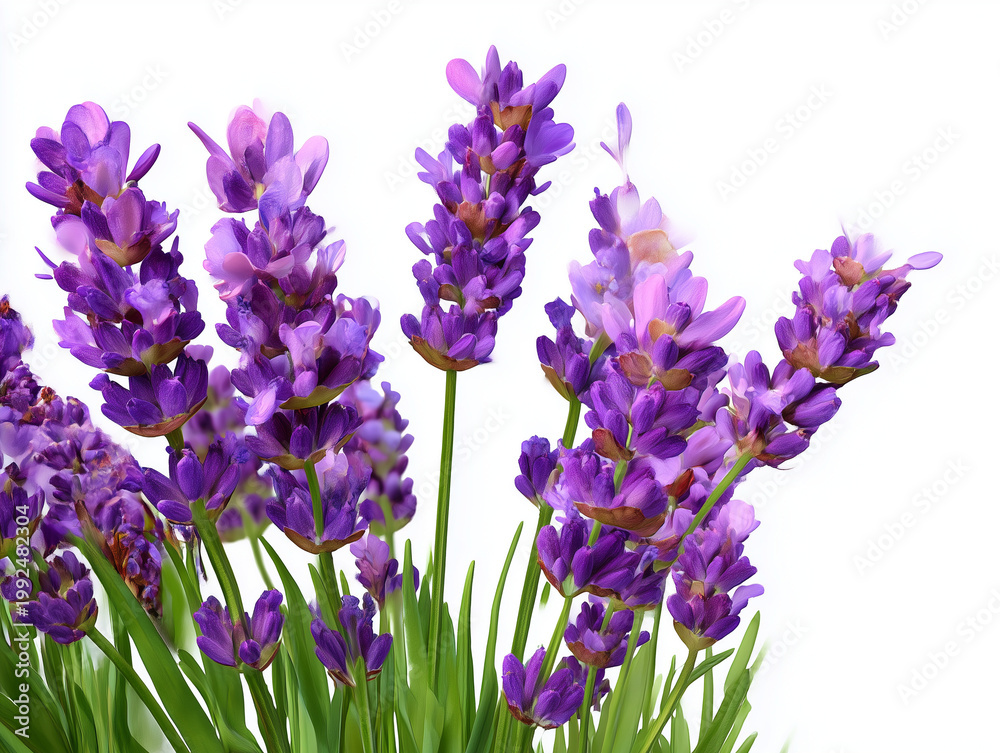 Fototapeta premium Lavender flowers blooming on white background