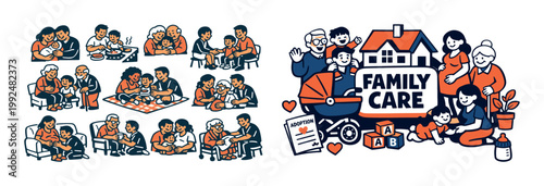 Diverse family generations bonding and receiving care, symbolizing unity and support