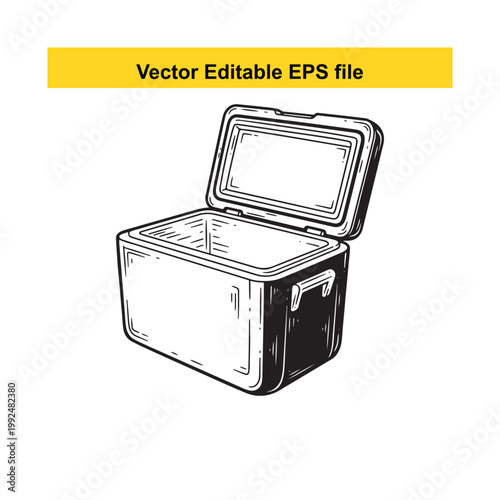 Vector illustration of an open cooler box with lid